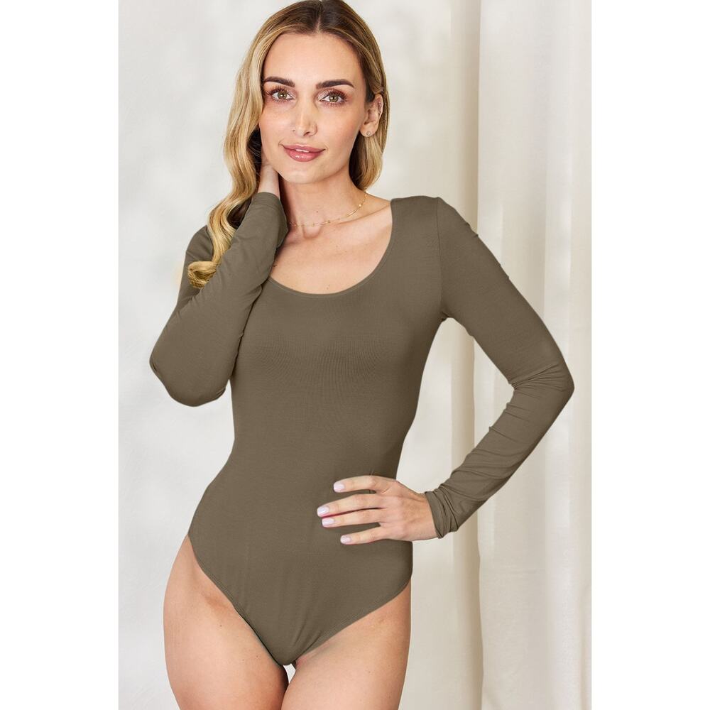 BASIC BAE Mocha Brown Long Sleeve Bodysuit NEW Misses Plus